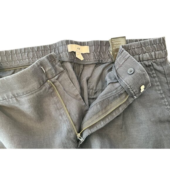H&M Regular Fit Mens Cropped Pants 34/32 Linen & Polyester Blend Elastic Waistba - Picture 5 of 10